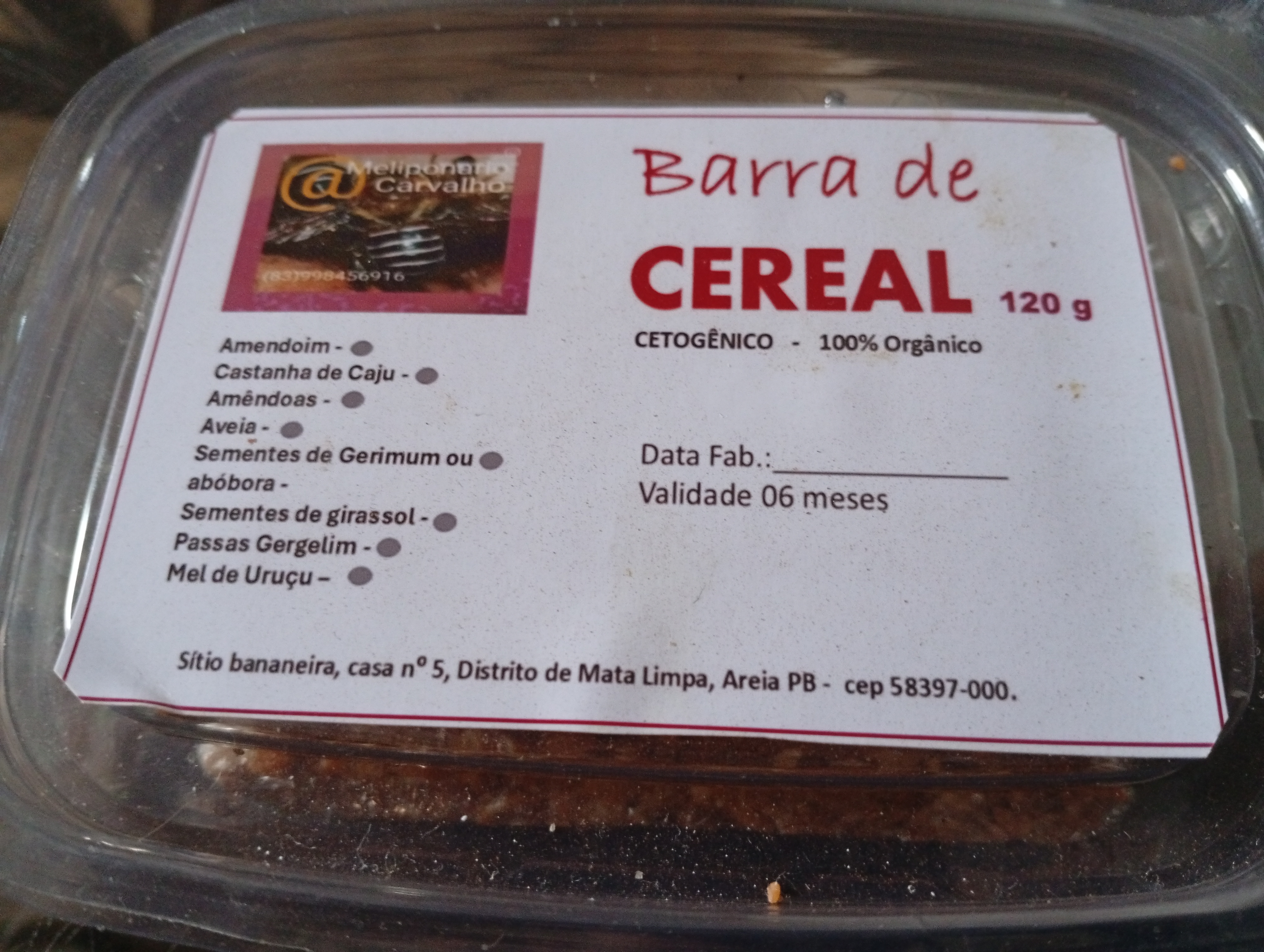 Barra de cereal cetogênico natural 